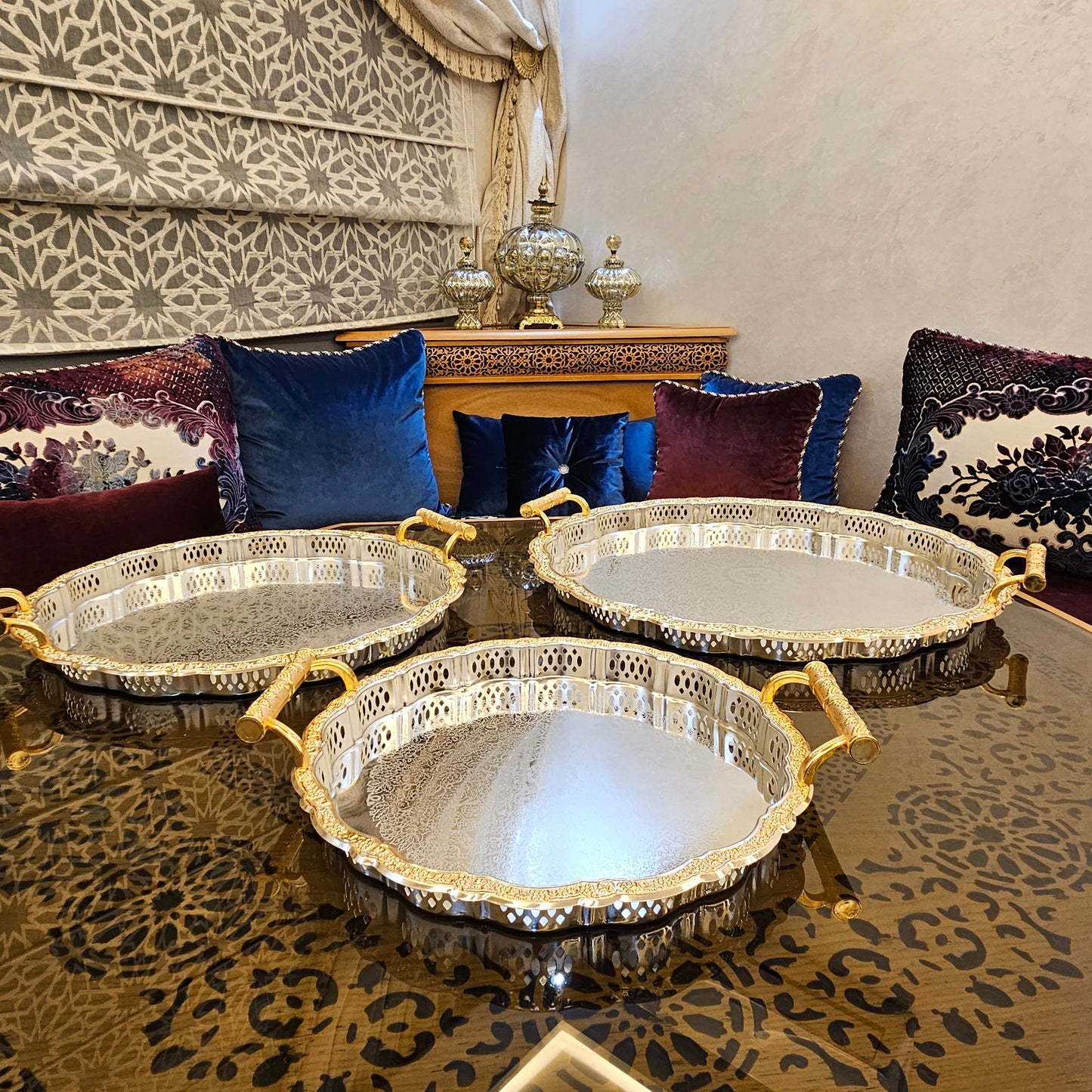 3 Plateaux de Service Élégants Dorés – Awani De Luxe