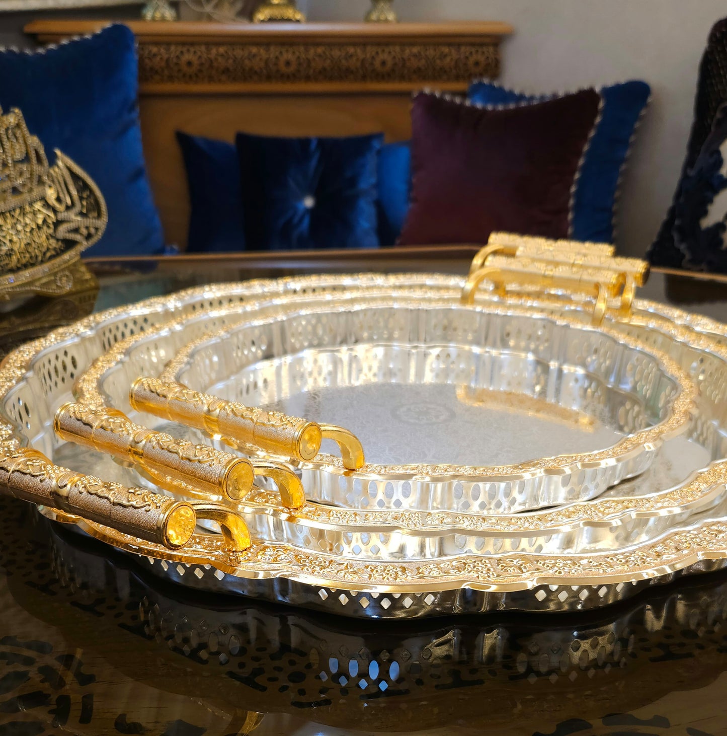 3 Plateaux de Service Élégants Dorés – Awani De Luxe